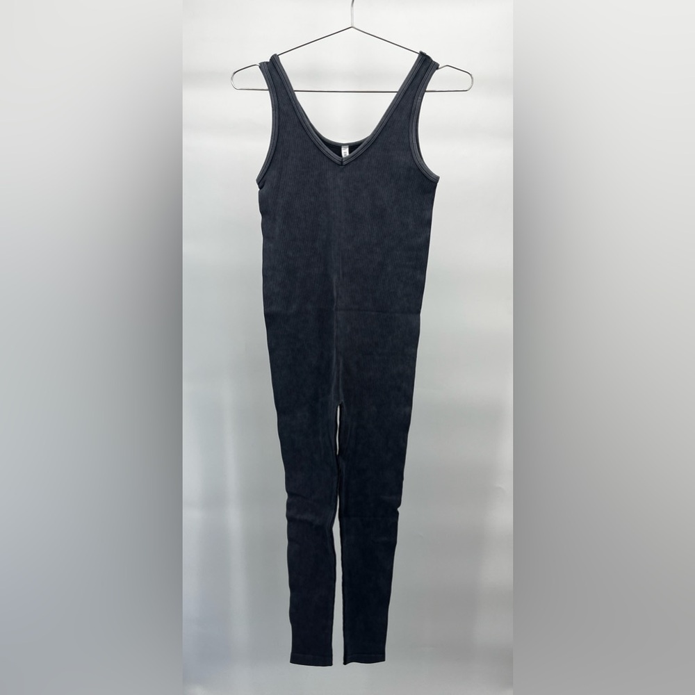 Zenana Outfitters by Dressed In LALA Gray Grey Ribbed Tank Top Stretch Jumpsuit